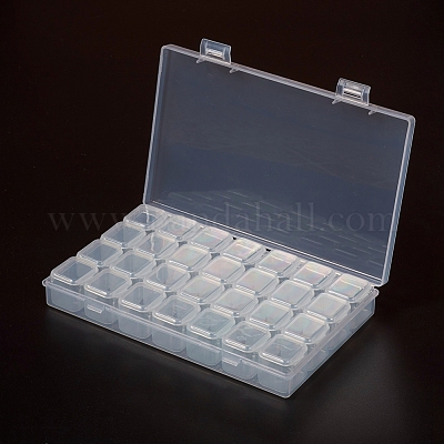 Plastic Bead Containers, Flip Top Bead Storage, Removable, 28 Compartments,  Rectangle, Clear, 17.5x11x2.6cm, Compartments: about 2.4x2.5x2.3cm, 28