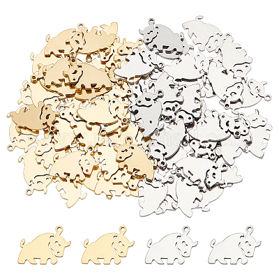 DICOSMETIC 80Pcs 2 Colors Cow Shape Charm Golden Farming Pendant Farm  Livestock Pendant Cow Charms with Loop Stainless Steel Charm for KeyChain