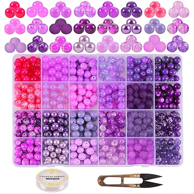 DIY Baking Painted Drawbench Glass Beads Stretch Bracelet Making Kits 