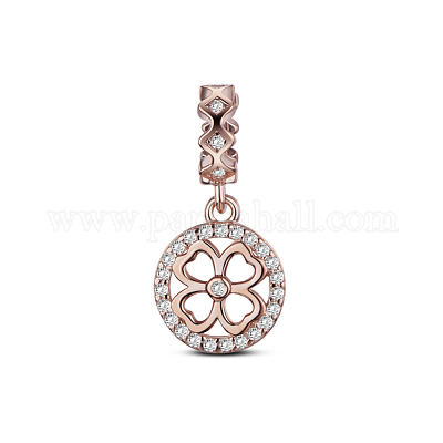 Rose Gold Four leaf clover necklace stainless steel with cubic zirconia,  Single Piece Packing
