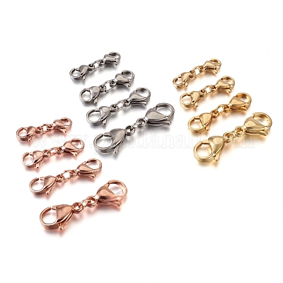 Wholesale Yilisi 24Pcs 4 Style 304 Stainless Steel Lobster Claw Clasps 