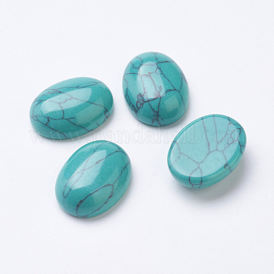 Cabochons turquoise vert synthétique&nbsp;G-F501-01-10x12mm-1