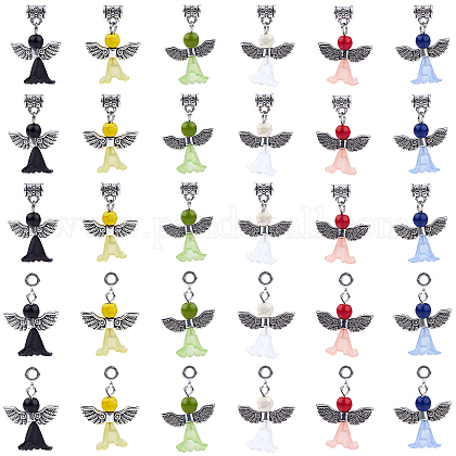 SUNNYCLUE 30Pcs Angel Charms Bulk Mixed Wedding Dress Wings Acrylic Beads Gemstone Healing Chakra Pendants for Jewelry Making and Crafting PALLOY-SC0002-31AS-1
