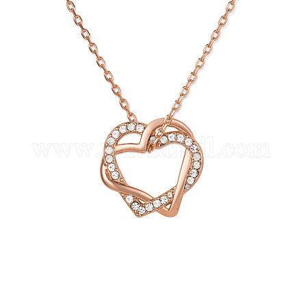 SHEGRACE Heart to Heart Brass Forever Love Karat Rhinestone Pendant Necklace JN09A-1