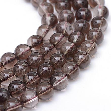 Brins ronds de perles de quartz fumé naturel G-R345-10mm-24-1