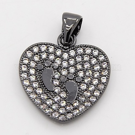CZ Jewelry Brass Micro Pave Cubic Zirconia Heart Carved Footprint Charms Pendants ZIRC-M011-25B-NR-1