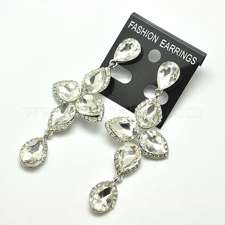 Trendy Women's Sparkling Dangling Alloy Glass Rhinestone Ear Studs X-EJEW-F0007-11B-1