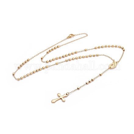304 Stainless Steel Rosary Bead Necklaces for Easter NJEW-L159-05G-1