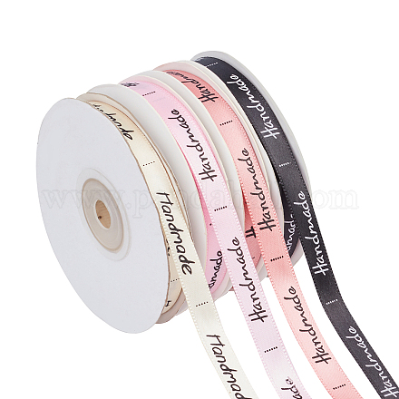 Chgcraft 4rolls cinta de poliéster estampada de satén cinta decorativa de 4 colores con palabra hecha a mano para manualidades diy paquete de regalo envoltura fiesta de boda SRIB-CA0001-01-1
