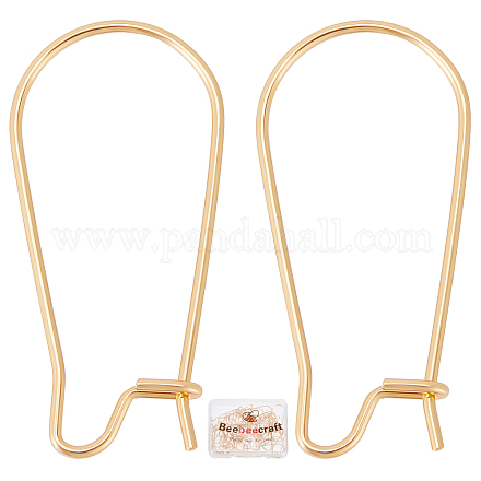 Beebeecraft 50Pcs/Box Kidney Earring Hooks 18K Gold Plated Kidney Ear Wires Earring Hooks 10.5x25mm Dangle Wire for Jewelry Making STAS-BBC0001-23-1