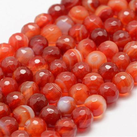 Faceted Natural Striped Agate/Banded Agate Beads Strands G-F447-8mm-H03-1
