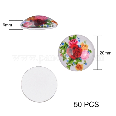 Cabochon in vetro stampato a fiori 50 pzpcs GGLA-SZ0001-18-1