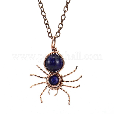 Natural Lapis Lazuli Spider Pendant Necklaces PW-WG57689-05-1