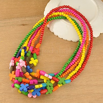 Colorful Wood Necklaces for Kids NJEW-JN00308-1