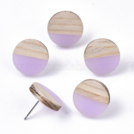 Orecchini a bottone in resina trasparente e legno EJEW-N017-003A-D03-1