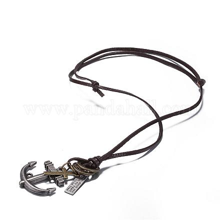 Adjustable Men's Zinc Alloy Pendant and Leather Cord Lariat Necklaces NJEW-BB16004-B-1