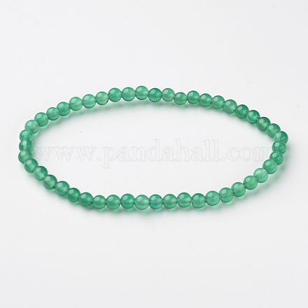 Natural Green Agate Round Bead Stretch Bracelets BJEW-L594-B01-1