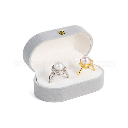 ベルベットのカップルリングジュエリーボックス  結婚指輪収納ケース  オーバル  ライトグレー  7x4x3cm PW-WG84862-06-1