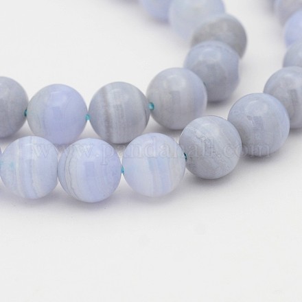 Natural Blue Lace Agate Round Bead Strands G-P070-15-8mm-1