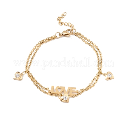 Bracelet à breloques cœur et mot d'amour en cristal strass avec 304 chaînes en acier inoxydable pour femme STAS-P304-15G-1