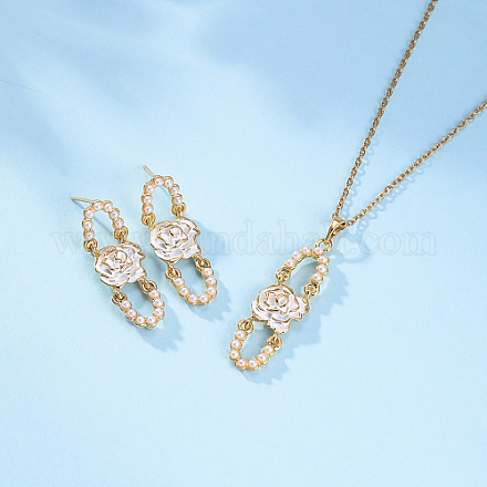 Ovale en perles de plastique avec ensemble de bijoux en forme de fleur YW1382-1-1