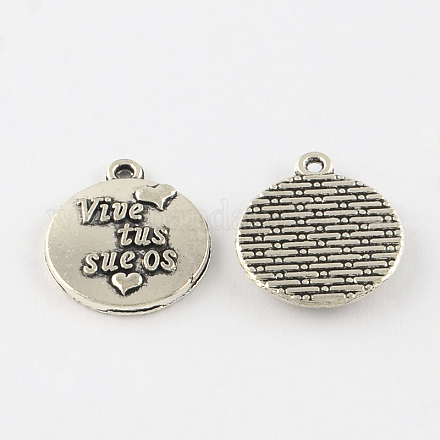 Flat Round with Words Tibetan Style Alloy Pendants TIBEP-S295-11AS-RS-1