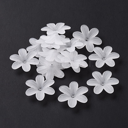 6枚の花弁透明アクリルビーズキャップ  艶消し  花  ホワイトスモーク  25.5x23x5.5mm  穴：1.6mm X-OACR-A017-14-1