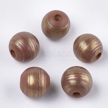 Hand Painting Natural Wood European Beads WOOD-S053-07A-1