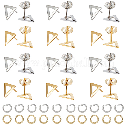 SUNNYCLUE 80Pcs 2 Colors 201 Stainless Steel Stud Earring Findings with Hole DIY-SC0023-55-1