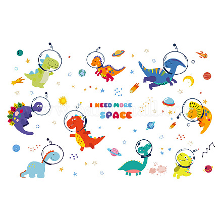 SUPERDANT Colorful Dinosaur Wall Decor Astronauts Wall Sticker with Planets Stars Removable Decals Peel and Stick I Need More Space DIY Wall Art Decor Decals Murals for Kid's Room DIY-WH0228-640-1