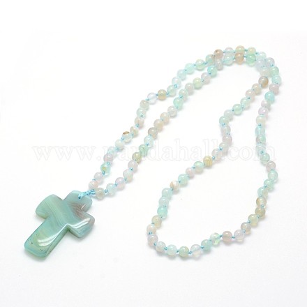 Natural Agate Cross Pendant Necklaces NJEW-O045-03A-1