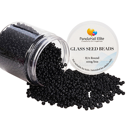 1 Box 8/0 Glass Seed Beads Round  Black for Jewelry Making 3mm SEED-PH0005-10-1