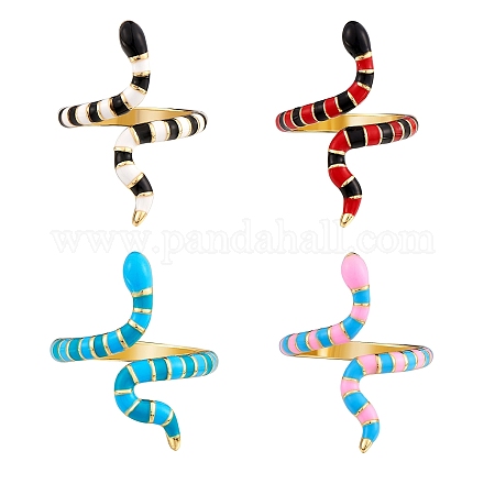 4 pièces 4 couleurs anneaux de manchette dorés serpent pour femmes RJEW-SZ0001-04A-1