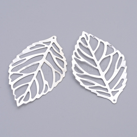 10PCS Filigree Findings Silver Color Plated Iron Leaf Large Pendants X-IFIN-J013-B-S-1