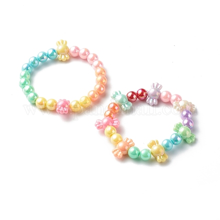 Ensembles de bracelets extensibles en perles acryliques opaques pour enfants BJEW-JB06405-1