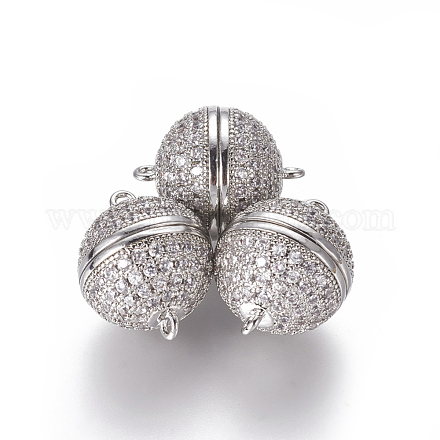 Brass Micro Pave Cubic Zirconia Magnetic Clasps with Loops ZIRC-L082-E-01-P-1