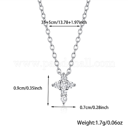 Cruz chapada en rodio 925 collares con colgante de circonita cúbica transparente micro pavé de plata de ley RV3627-2-1