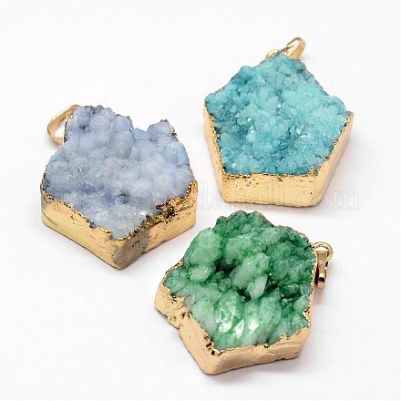 Electroplated Natural & Dyed Druzy Agate Pendants G-N0167-027-1