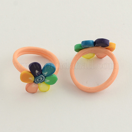 子供用手作りポリマークレイの花の指輪  カラフル  16mm RJEW-Q153-02-1