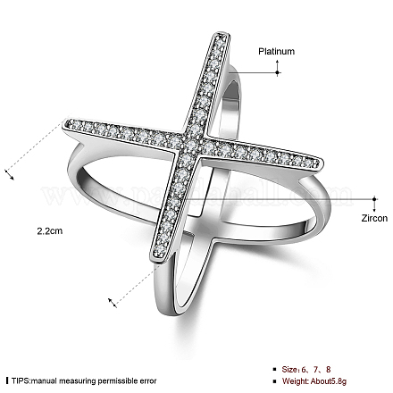 Латунные кольца крест-накрест с кубическим цирконием RJEW-BB39449-P-9-1