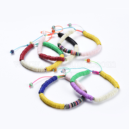 Handmade Polymer Clay Heishi Beads Braided Bracelets BJEW-JB04428-M-1