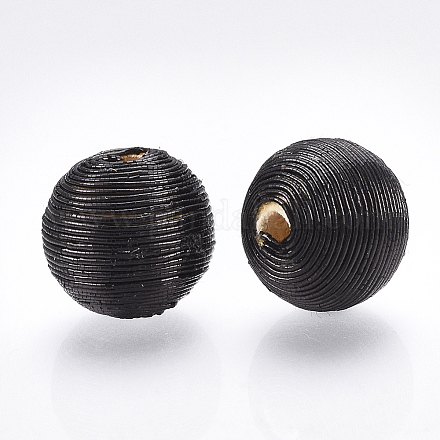 Wood Beads Covered with Polyester Cord Wire X-WOVE-S117-16mm-01-1