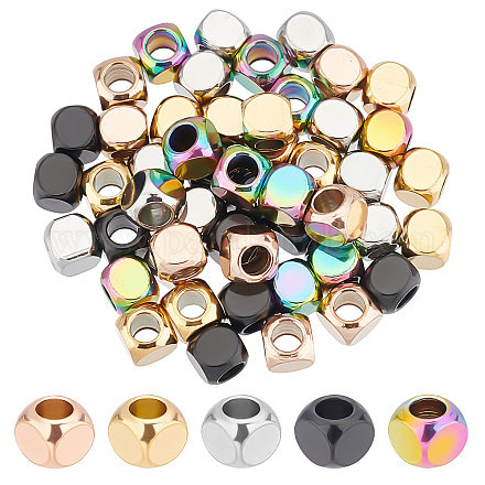 DICOSMETIC 50Pcs 5 Colors Stainless Steel Cube Beads Large Hole Loose Spacer Beads Square Slide Beads for Bracelet Necklace Jewelry Making STAS-DC0004-96-1