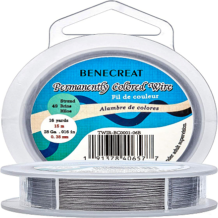 BENECREAT 15m 0.38mm 49-Strand Tiger Tail Beading Wire 316 Stainless Steel Nylon Coated Craft Jewelry Beading Wire for Crafts Jewelry Making TWIR-BC0001-06B-1