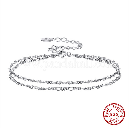 Rhodium Plated 925 Sterling Silver Rope & Figaro Chains Double-Layer Multi-strand Bracelet STER-M116-07P-1