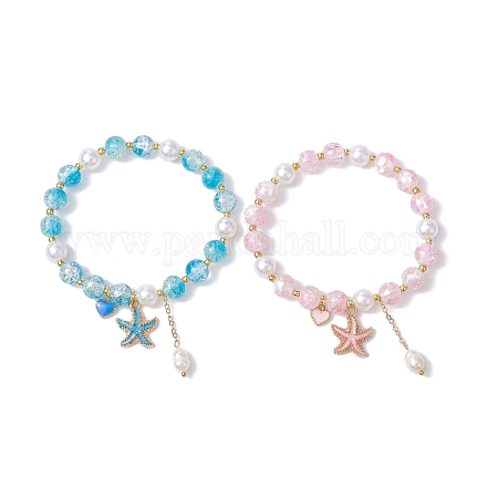2 pièces ensemble de bracelets extensibles en perles rondes en verre de 2 couleurs BJEW-JB09752-1