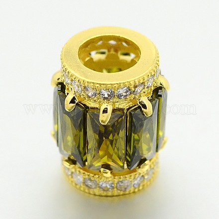 Golden Tone Brass Micro Pave Cubic Zirconia Large Hole European Beads ZIRC-M041-04G-RS-1