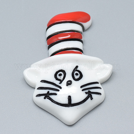 レジン子猫カボション  帽子の形をした漫画猫  ホワイト  37x27x8mm CRES-Q198-129-1