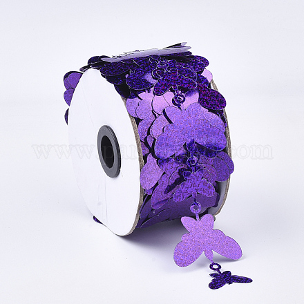 プラスチック製スパンコール/スパンコールチェーンロール  装飾アクセサリー  蝶  青紫色  30mmと50mm  約40m /ロール FIND-T057-05A-1