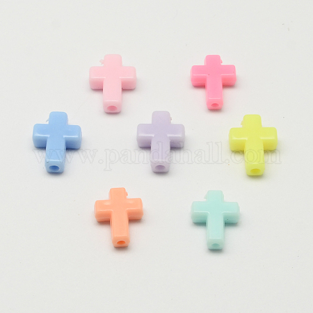 Wholesale PandaHall 480 pcs 24 Mixed Color Opaque Chunky Acrylic Cross  Beads For Jewelry Making 